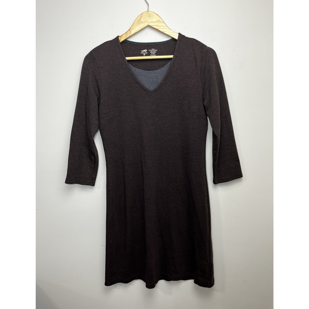 Horny Toad Flexcel Knit Shirt Dress Womens Medium Brown 3/4 Sleeve Comfy Stretch
